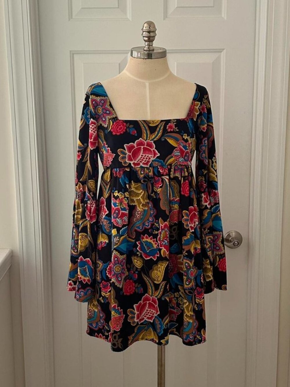 Altar'd State floral mini dress with bell sleeves and square neckline size S